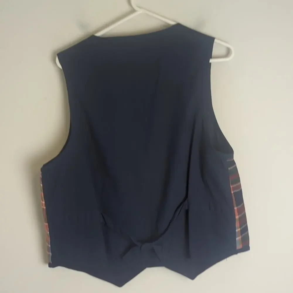 Vintage Plaid Fall Zip Up Front Vest Patchwork Art To Wear Women's Size Large